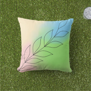 Coussin Art minimaliste de la ligne feuille avec dégradé P