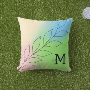 Coussin Art minimaliste de la ligne feuille avec dégradé P