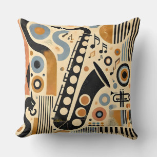 Coussin Art minimaliste du milieu du siècle du jazz Saxoph