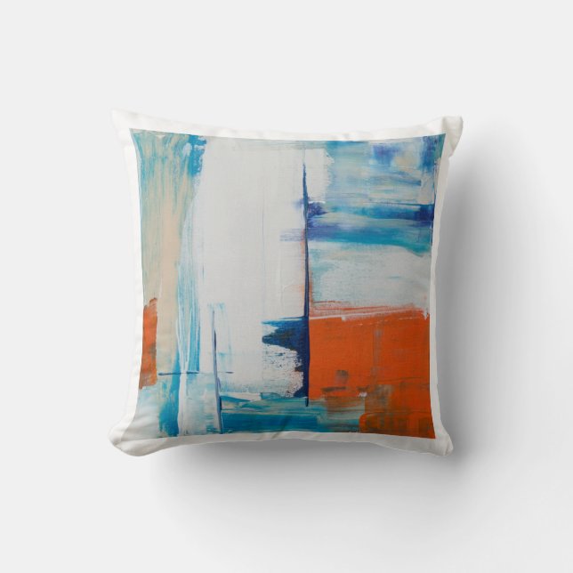 Coussin Art Moderne Abstrait Bleu et Orange (Recto)