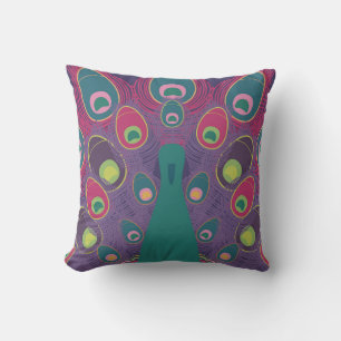 Coussin Art moderne abstrait paon violet