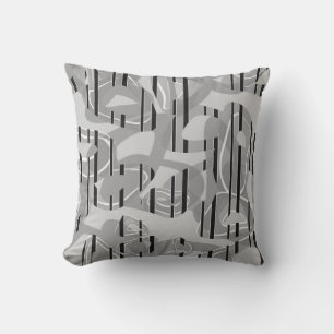 Coussin art moderne Abstrait rayé gris, blanc, noir
