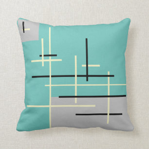 Coussin Art moderne Abstrait Vert Jaune Noir Ligne Gris