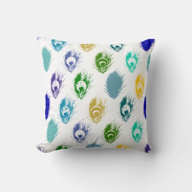 Coussin Art moderne d'impression de plumes de paon (Recto)