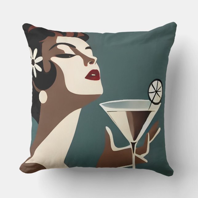Coussin Art Moderne du Milieu du Siècle La DIva Martini (Recto)