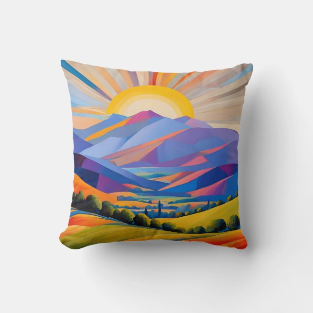 Coussin Art Moderne Lever De Soleil Sur Des Collines Arbor (Recto)
