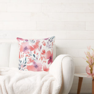 Coussin Art moderne Turquoise, Corail, Plum Floral