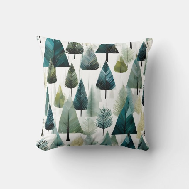 Coussin Art moderne Vert Rustique Arbres de Noël d'hiver (Recto)