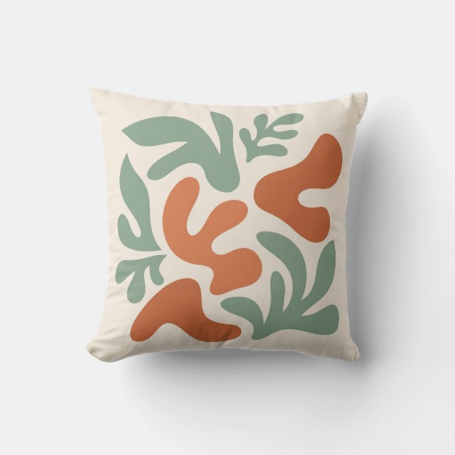 Coussin art mural abstrait vert sauge et terre cuite (Recto)