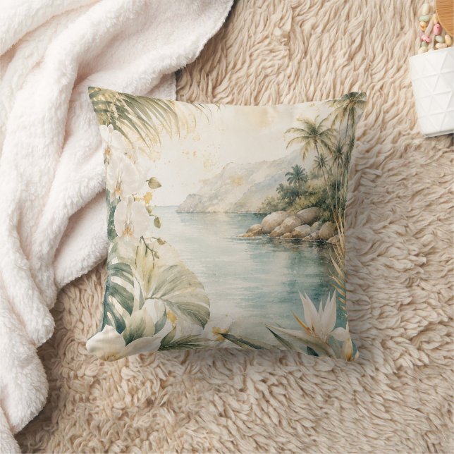 Coussin Art mural aquarelle tropical luxueux côtier (Couverture)