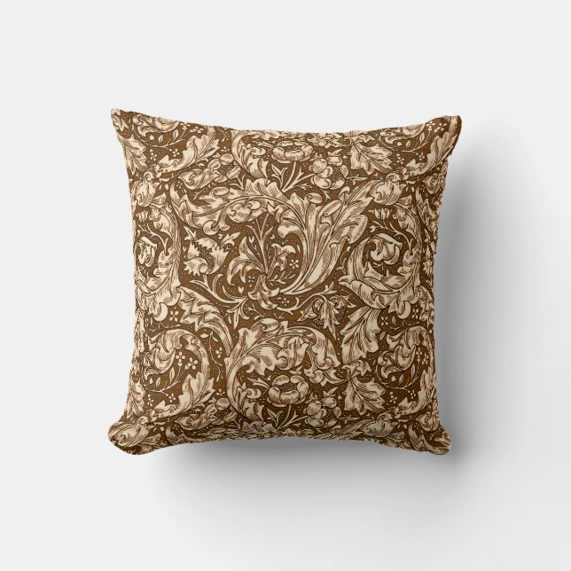 Coussin Art Nouveau Acanthus Feuilles et Fleurs, Brown (Recto)