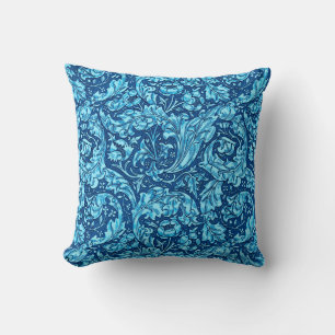 Coussin Art Nouveau Acanthus Feuilles et Fleurs, Sky Blue