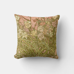 Coussin Art Nouveau Alfonse Mucha fleurs d'oeillets floral