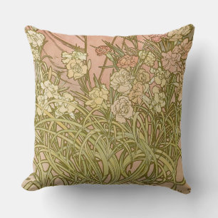 Coussin Art Nouveau Alfonse Mucha fleurs d'oeillets floral