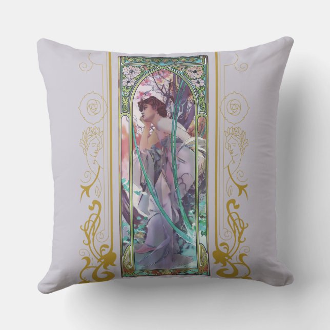 Coussin Art Nouveau Alphonse Mucha Soirée Contemplation (Verso)