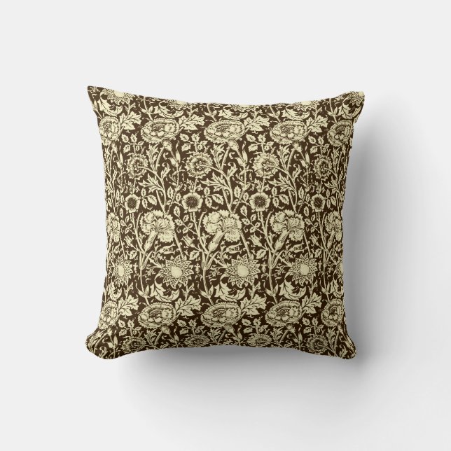 Coussin Art Nouveau Carnation Damas, Brown et crème (Recto)