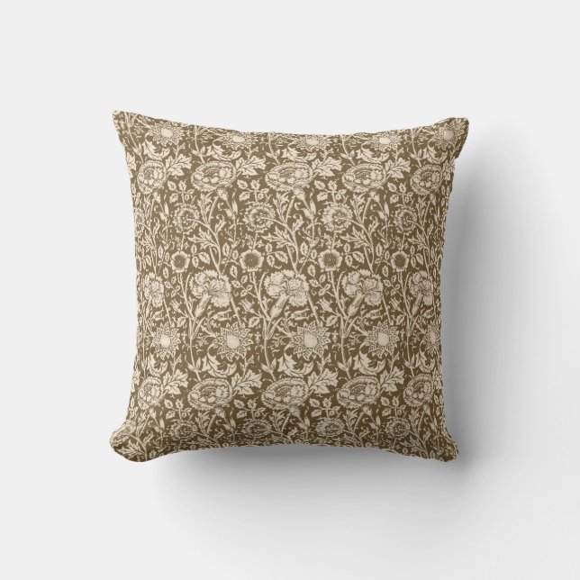 Coussin Art Nouveau Carnation Damas, Taupe et Crème (Recto)