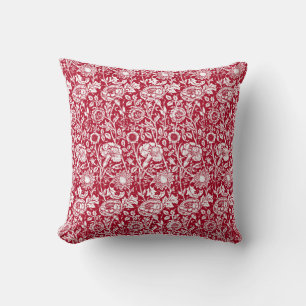 Coussin Art Nouveau Carnation Damask, rouge et blanc