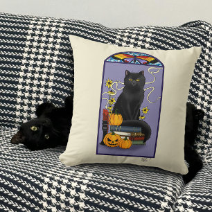 Coussin Art Nouveau Chat Noir Citrouille Violet Automne Ja