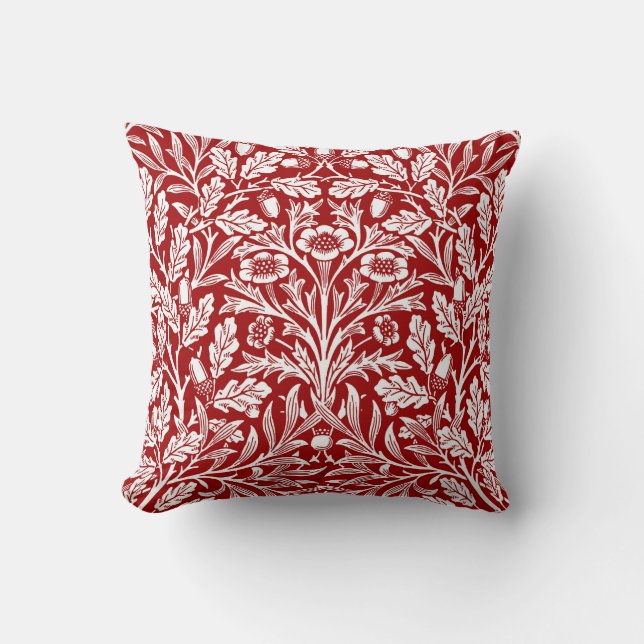 Coussin Art Nouveau Damas floral, rouge foncé et blanc (Recto)