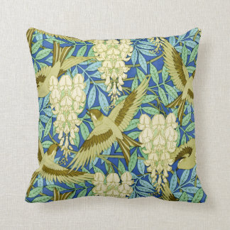 Coussin Art Nouveau de glycines et d'oiseaux floral