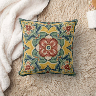 Coussin Art Nouveau Décor Vintage Majolique Floral Artisan