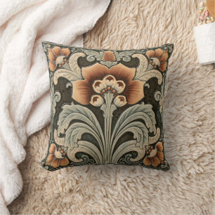 Coussin Art Nouveau Décor Vintage Majolique Floral Artisan