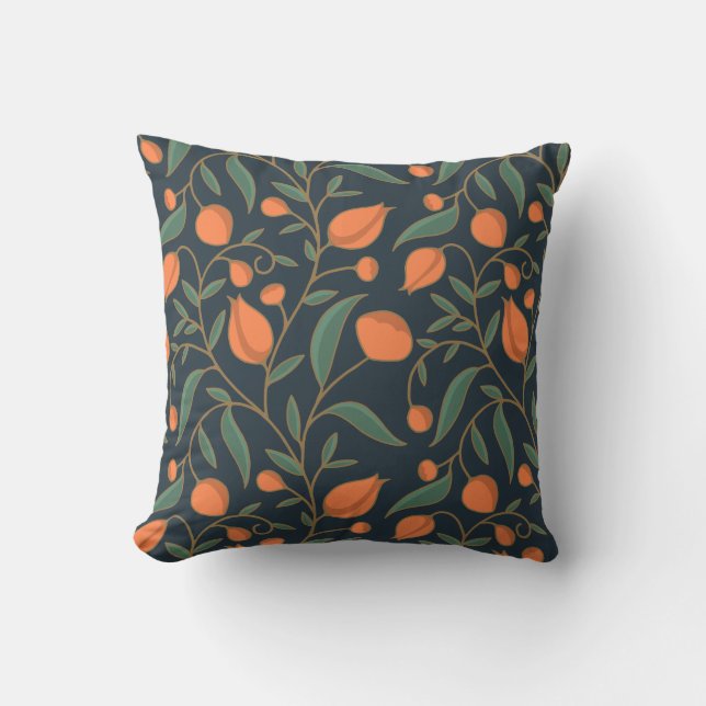 Coussin Art Nouveau inspiré Élégant Vining Orange Floral (Recto)