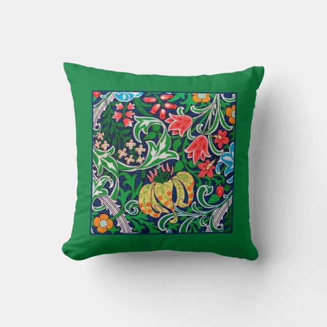 Coussin Art Nouveau Jacobean Floral, Vert émeraude (Recto)