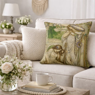 Coussin Art Nouveau Music Maidens Vintage Illustration 