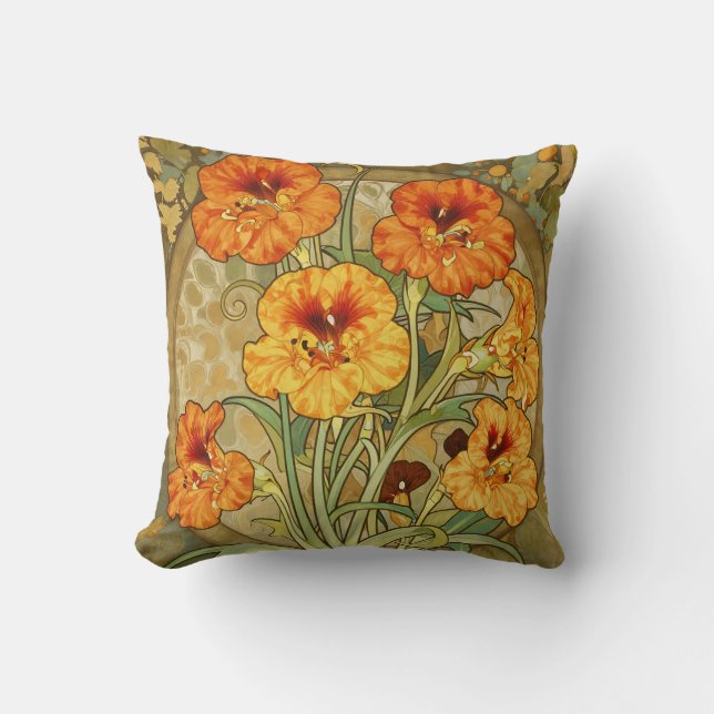 Coussin Art Nouveau Nasturtium Floral Pattern (Recto)