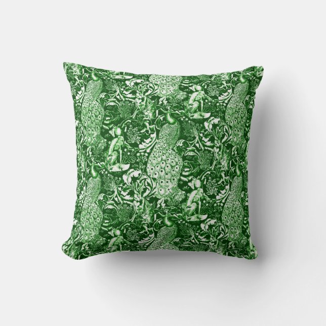 Coussin Art Nouveau Peacock Imprimer, Vert Forêt (Recto)