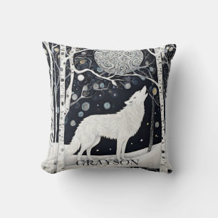 Coussin Art Nouveau Personnalisé Renard Loup Blanc Hiver