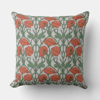 Coussin Art Nouveau Red Poppy Floral Print