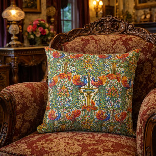Coussin Art Nouveau Rétro Paons & Fruits par Walter Crane