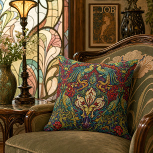 Coussin Art Nouveau Rétro Paons & Oiseaux par Walter Crane