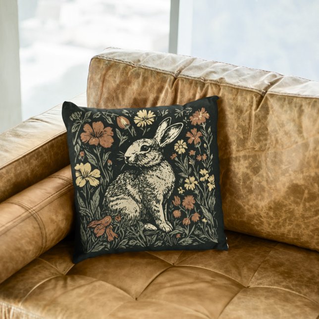 Coussin Art Nouveau Rustique esthétique Floral Rabbit (Créateur téléchargé)