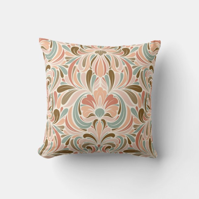 Coussin Art Nouveau Spirit Peach, Aqua, Taupe (Recto)