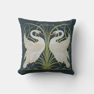 Coussin Art Nouveau Swan Deux Swans