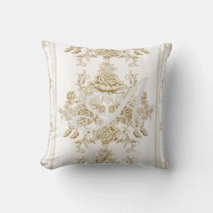 Coussin Art nouveau, Toile, floral, motif, beige, chic, él