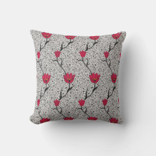 Coussin Art Nouveau Tulip Damask, gris et rouge