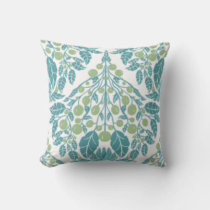 Coussin Art Nouveau Turquoise & Vert Vintage Floral