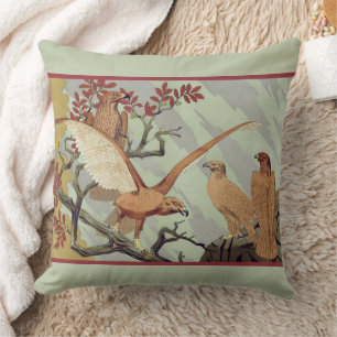 Coussin Art Nouveau vintage aigle vert sauge Art de la nat