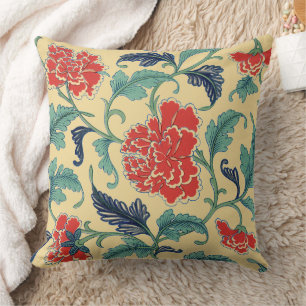 Coussin Art Nouveau Vintage Chinoiserie Fleurie Rouge Chin