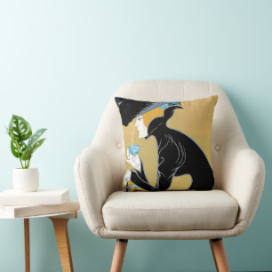 Coussin Art Nouveau vintage, Dame trinkend Marco Polo Tee