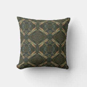 Coussin Art nouveau vintage libellule vert or