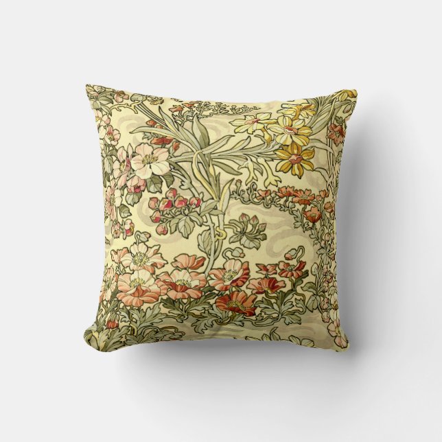 Coussin Art Nouveau vintage Motif Floral Mucha (Recto)