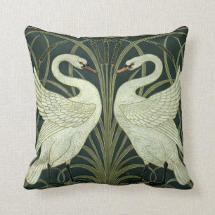 Coussin Art Nouveau vintage Swan, Rush, Iris by W. Crane