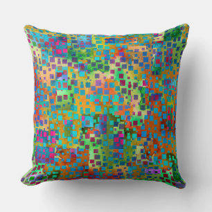 Coussin Art numérique abstrait coloré avec des carrés
