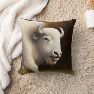 Coussin Art numérique de buffle blanc mystique